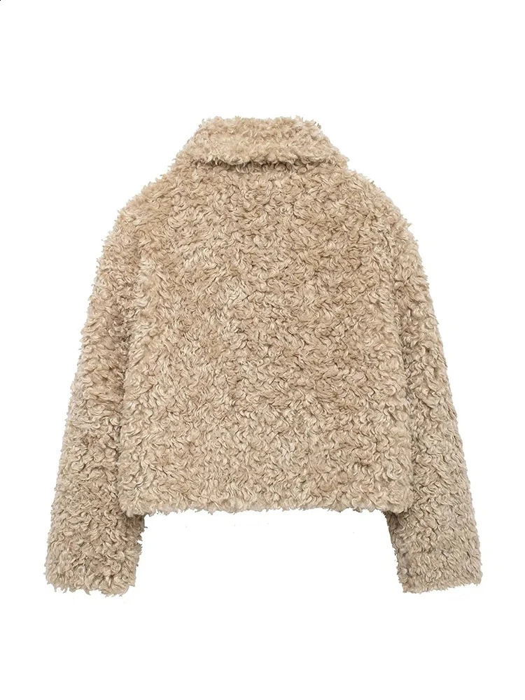 Womens Fashion Street Style Solid Color Long Sleeve Lapel Single Breasted Jacket Winter Padded Warm Teddy Jacket 251020