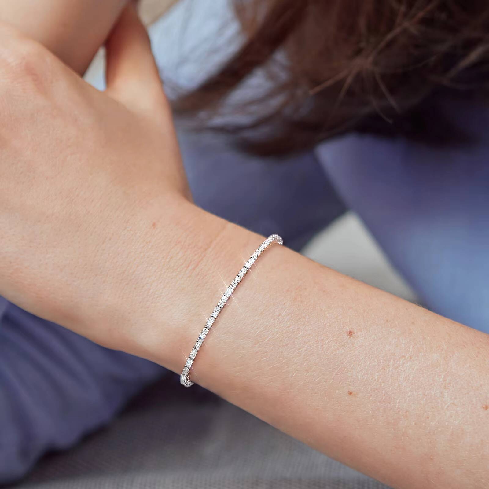 Ecofriendly 925 Sterling Silver 2mm Tennis Chain Bracelet Gold LabGrown Moissanite Diamond for Women Mens Parties Gift Idea