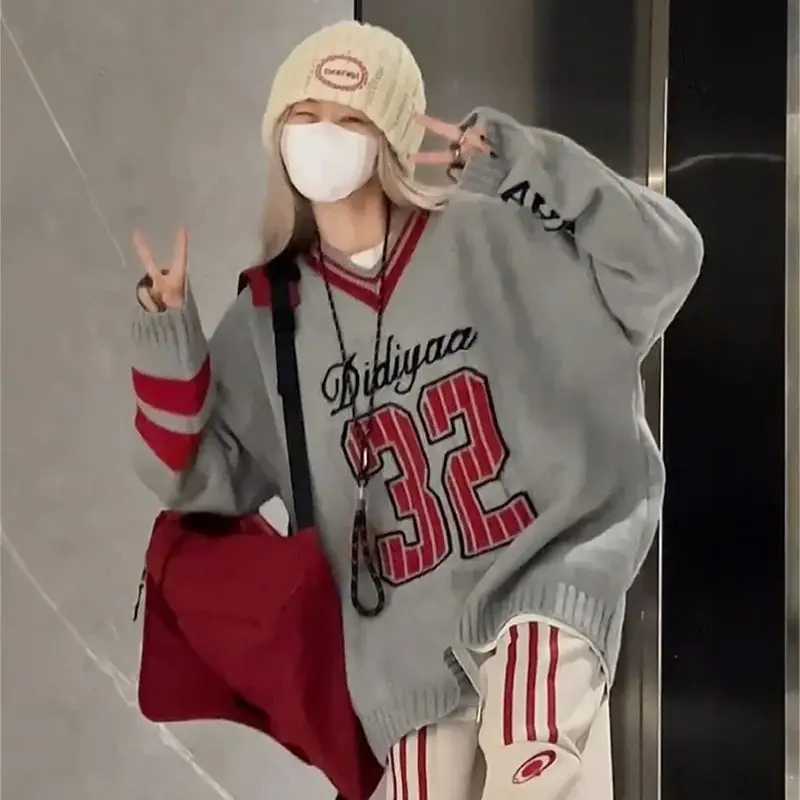 Limiguyue Korean Vneck Wool Sweater Women Digital Jacquard Knit Pullover Autumn Winter Fashion Runway Loose Jumper Design 427P J251028