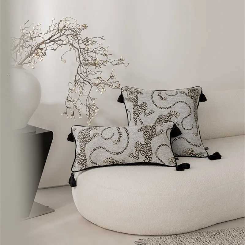 Pillow Case Leopard Chenille Cushion Cover Rectangle 30x60cm case Shell For Sofa Bed Couch Home Decoration Light Luxury Vintage Black C251028