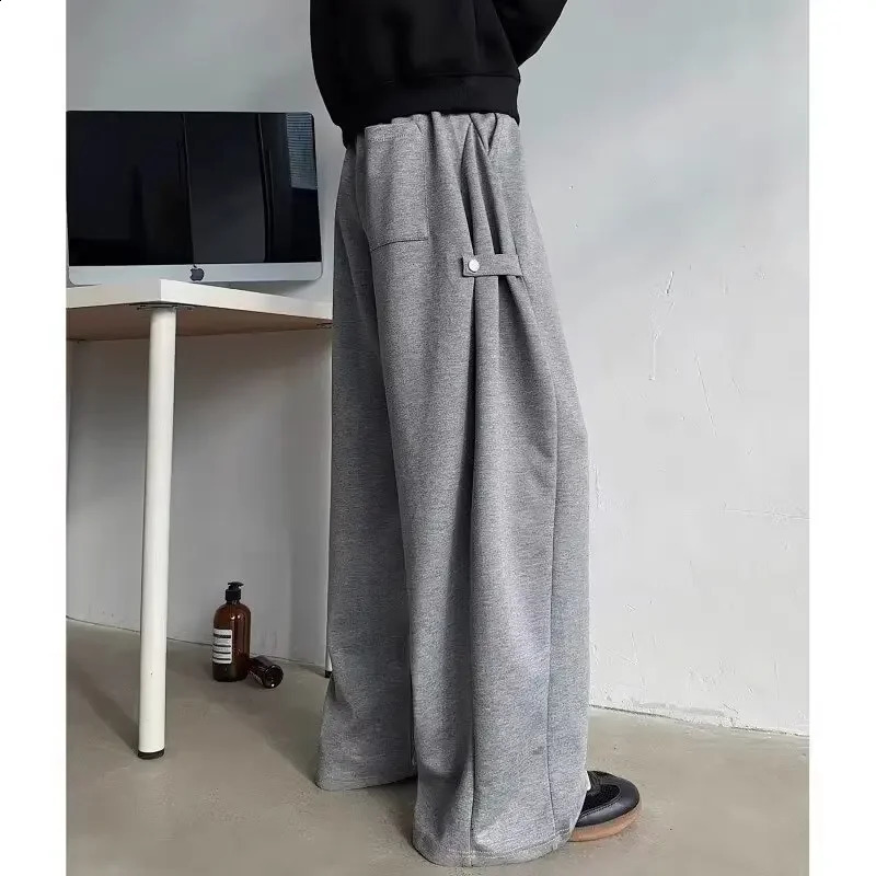 Gray Casual Pants Spring Autumn Style Unisex Wide Leg Design Adjustable Cuff Trendy Sweatpants Female Male Fashion 251027