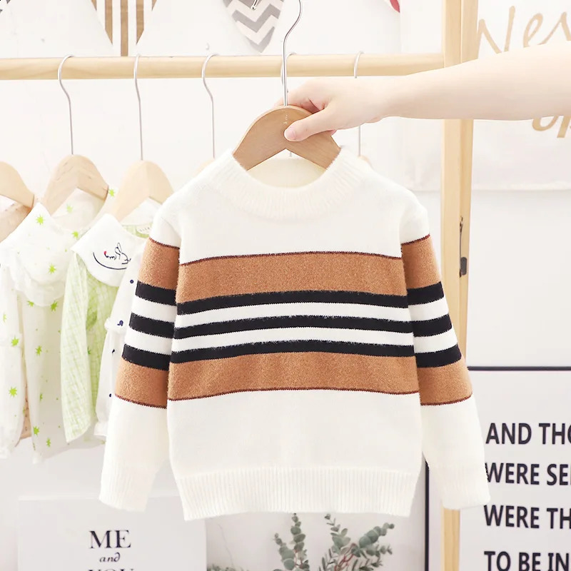 26 Years Autumn Winter Boys Sweater Stripe n Full Sleeve High Collar Knitting Shirt For Kids Children Handsome Knitwear 251027
