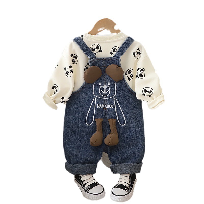 Kids Clothing Sets 2025 Baby Boy Overalls Set, Cartoon Animal Print 2-Piece Outfit, Spring Autumn Clothes for Infant & Toddler