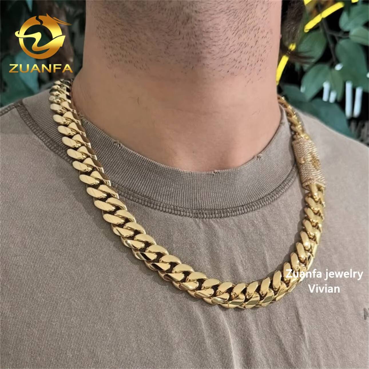 16MM Moissanite Necklace VVS Moissanite Diamond Sterling Silver 925 VVS Moissanite Hip Hop Cuban Chain Cuban Link Necklace