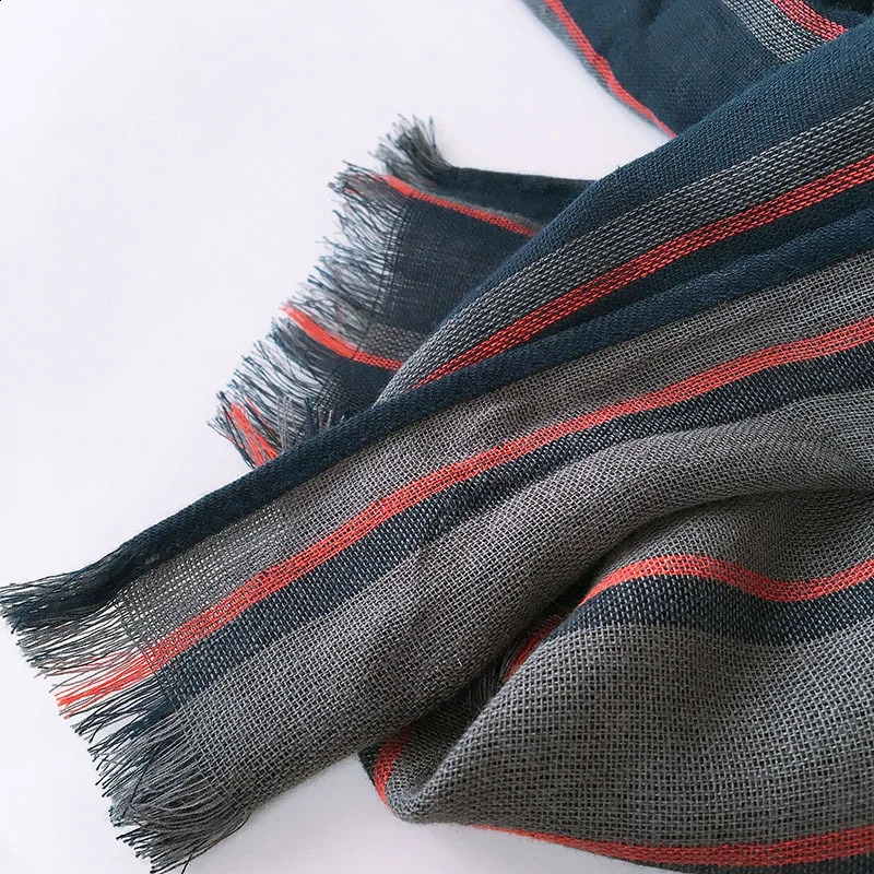 Autumn and winter blue striped mens business casual cotton extended 22M scarf 251027