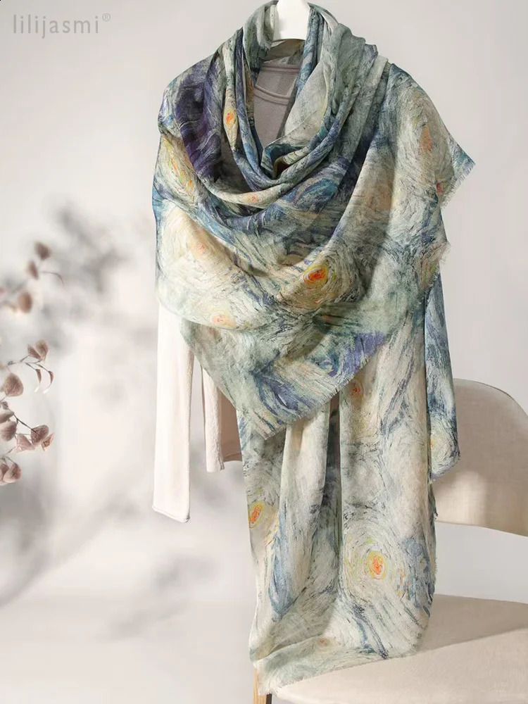 Master Art 100 Superfine Merino Wool Shawl Wraps UltraLight Scarf Spring Summer 200x80cm Scarves Ladies Hijab Bandana 251027