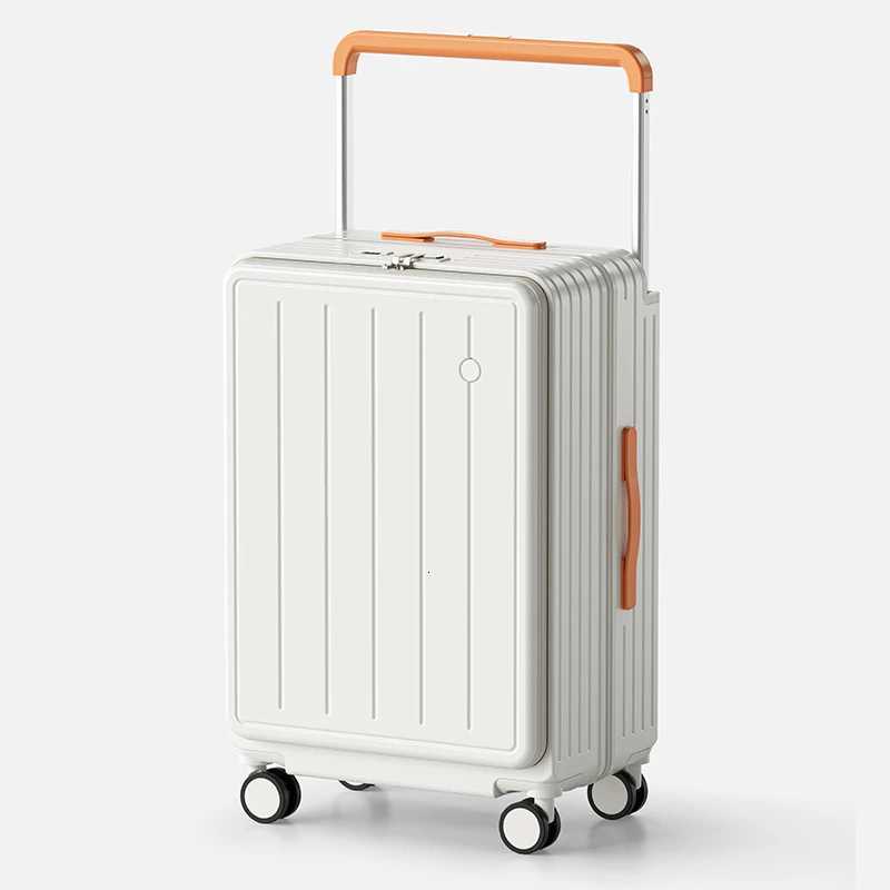 Front Opening Suitcase Thickened Aluminum Frame Rolling Luggage 2028 inches Suitcase Set 3 Pieces with Cup Holder W251028