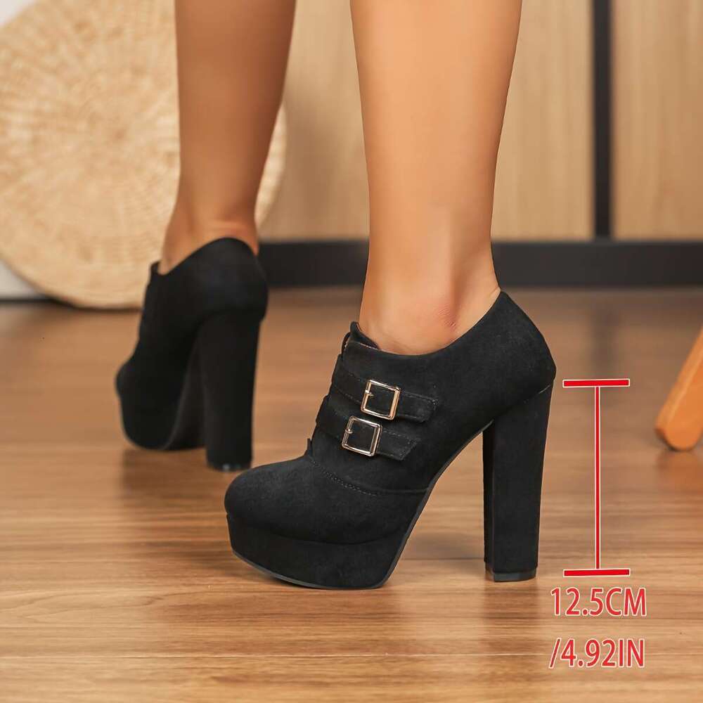 Women's Fashion High Heel Ankle Boots, Autumn And Winter Season, New Style, Chunky Heel, Round Toe, Thick Sole, Non-Slip Rubber Outsole, Double B