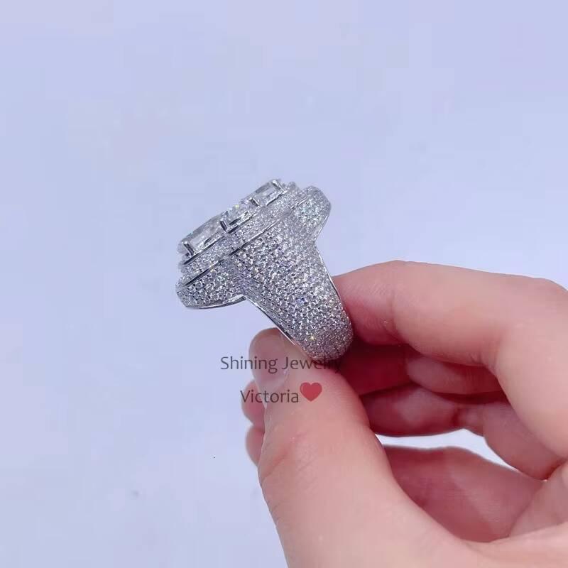 Drop Shipping Solid Silver Pear Cut Luxury Hip Hop Vvs Moissanite Diamond Cluster Ring