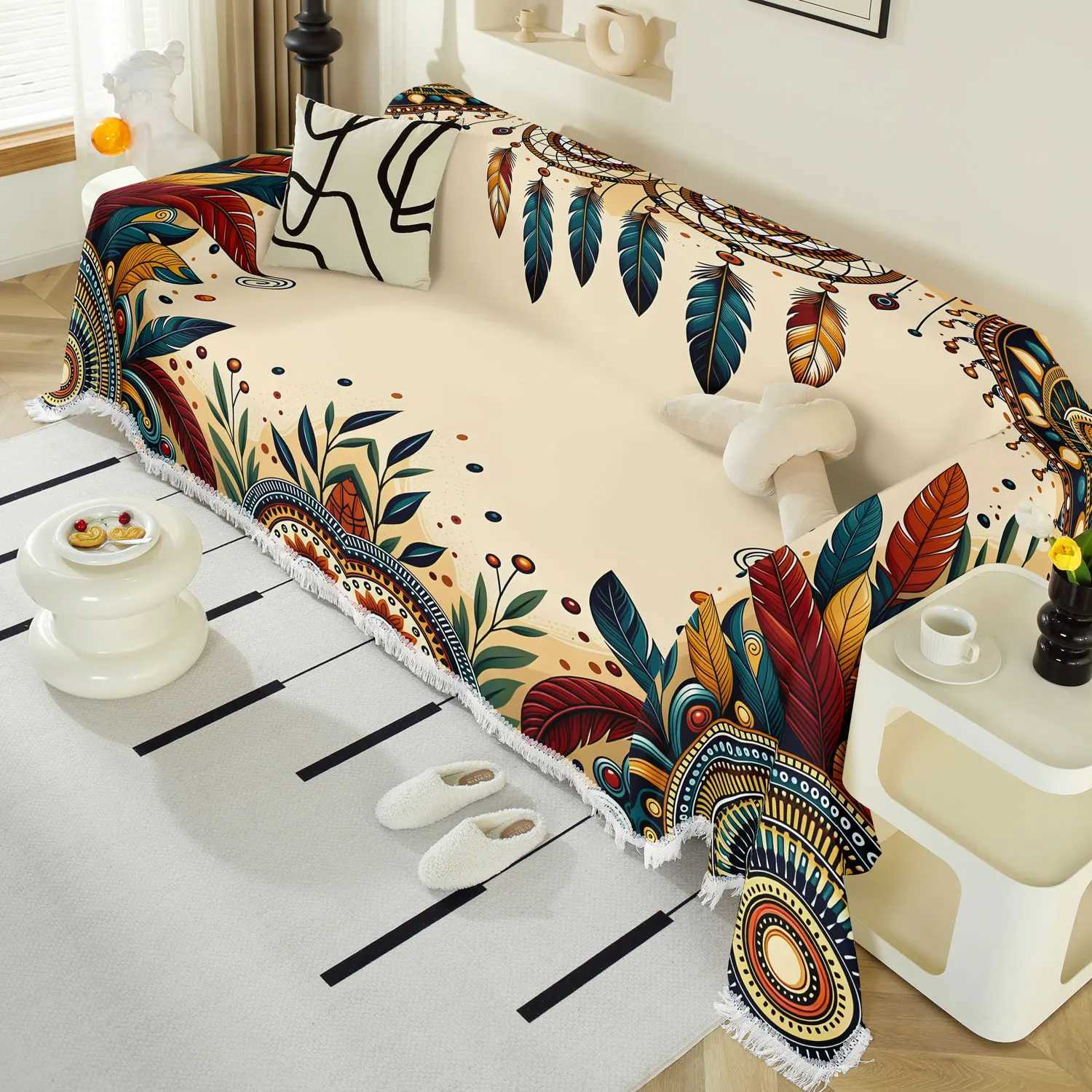 1234seater Bohemian style printed sofa towel home living room sofa cover cloth tassel edge design sofa cover washable C251028