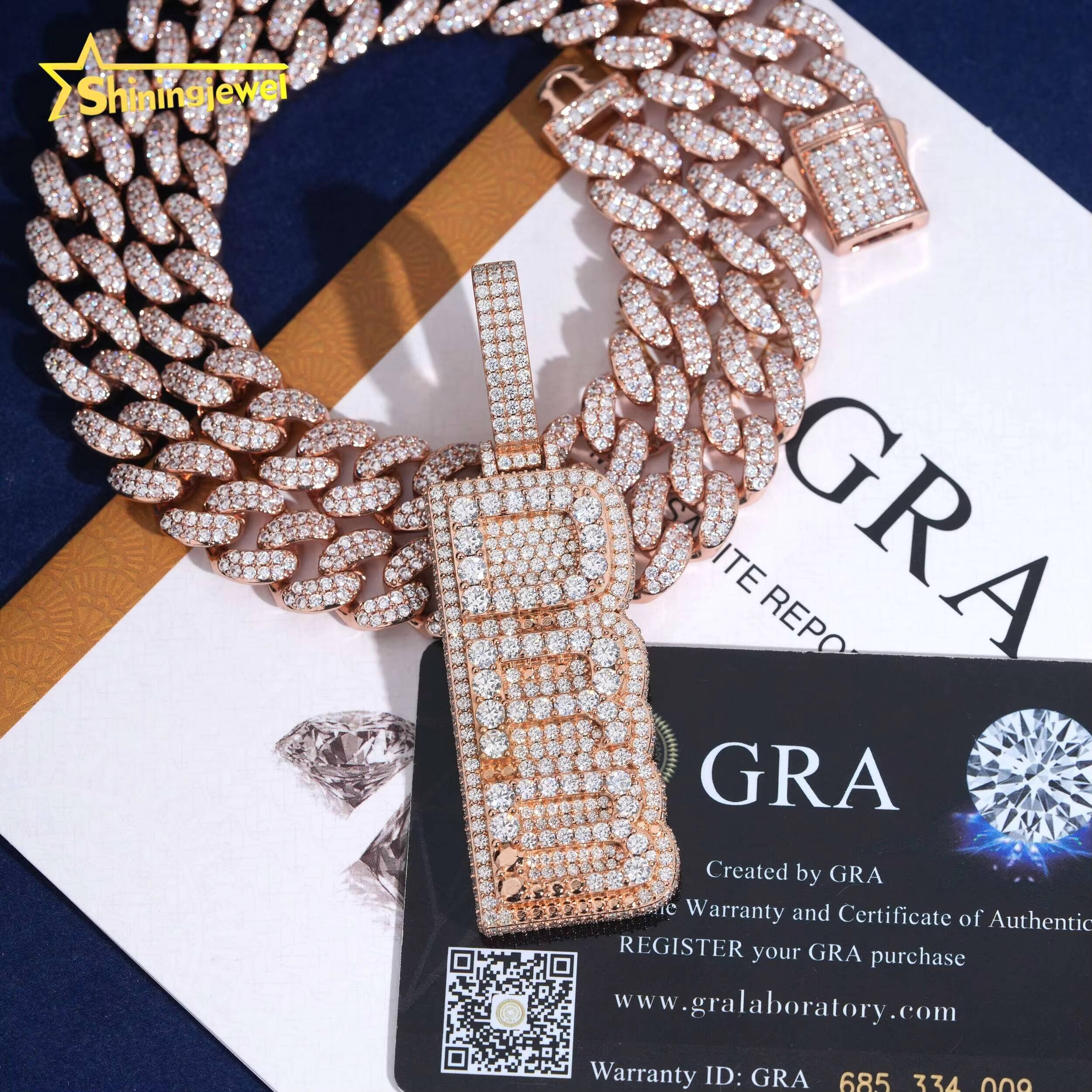 Fine Hip Hop Jewelry VVS Moissanite Letter Charm Jewelry 925 Silver Iced Out Diamond Moissanite Jewelry Rose Gold Pendant Charm