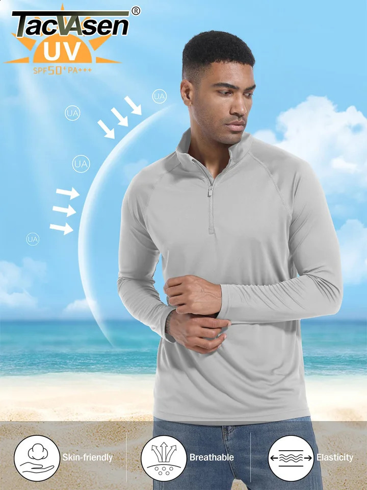 TACVASEN UPF 50 Tshirts Mens 14 Zip UV Protection Long Sleeve T shirts Fishing Hiking Performance Tee Shirts Pullover Tops 251020