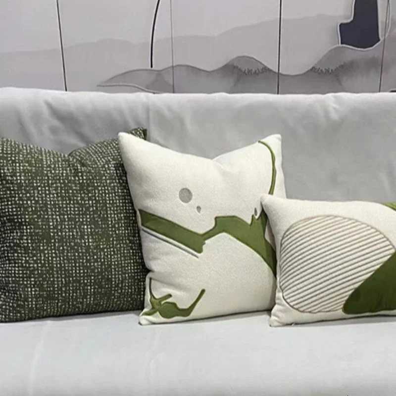 Pillow Case Nordic Light Luxury Green Cushion Cover Patchwork Embroidered case Modern Living Room Covers Decorative Design C251028