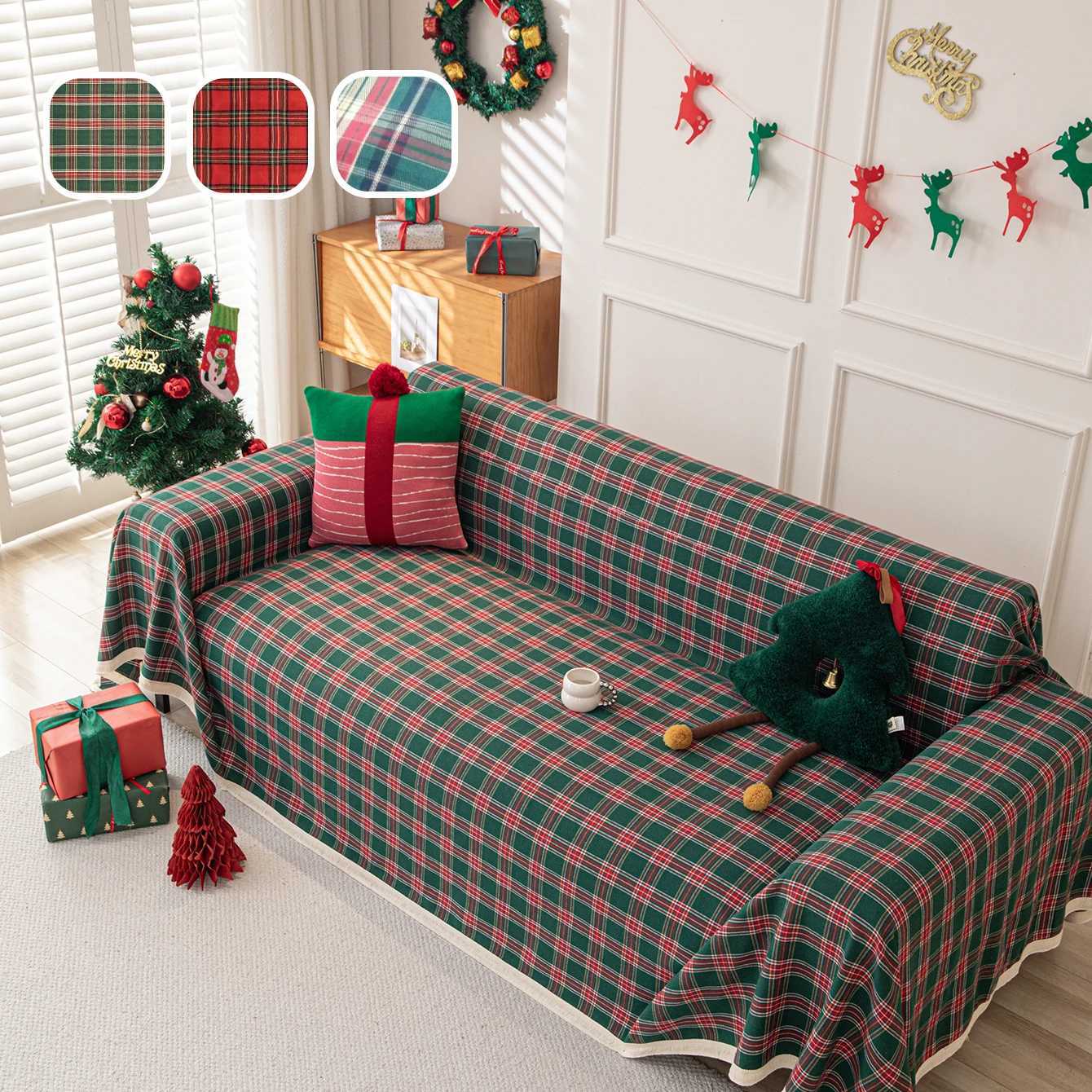 Couch Cover Modern Plaid Slipcover Living Room Furniture Protector Sofa Cover Towel for Christmas Decorate Sofa Sitting Cushion C251028