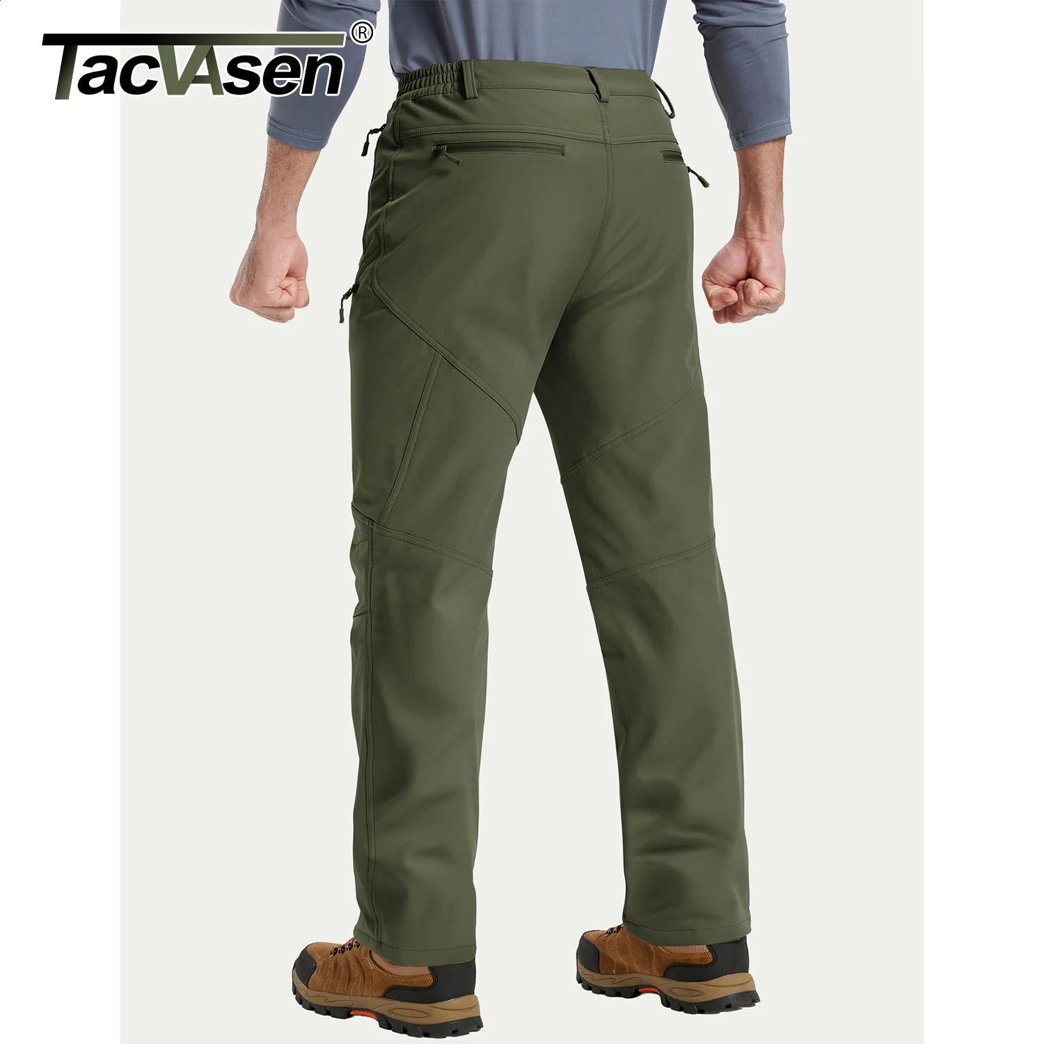 TACVASEN Mens Winter Hiking Pants Fleece Lined Waterproof Softshell Snow Ski Insulated Work Cargo with 6 Zip Pockets 251027