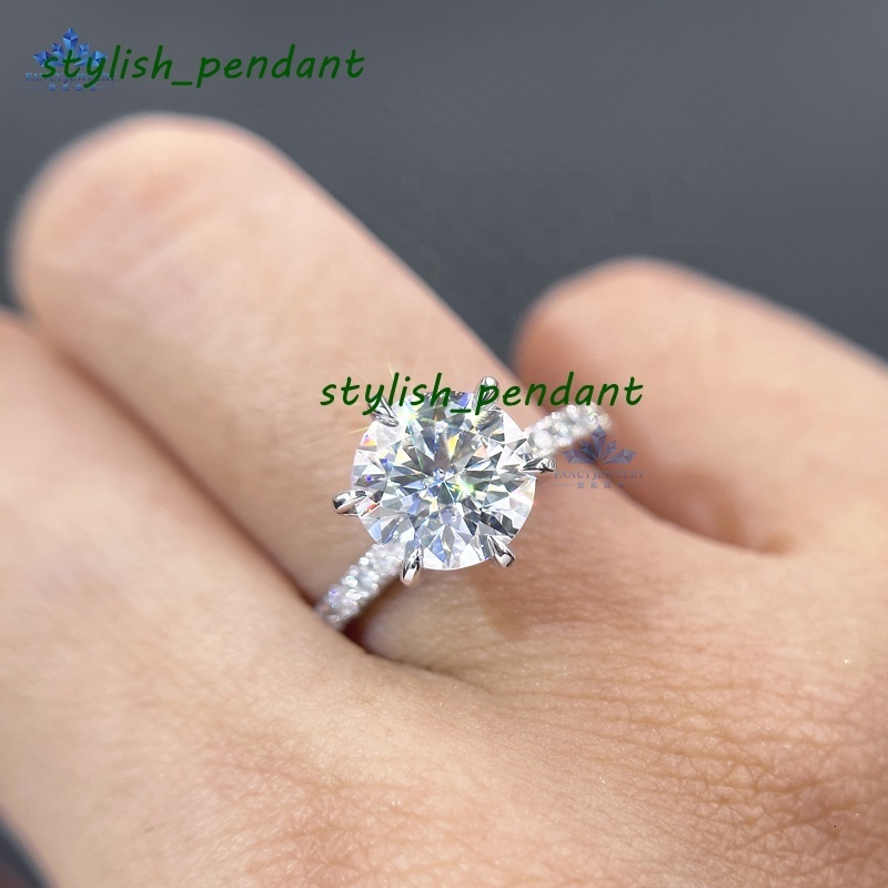 Wholesale Custom 8MM 2CT D VVS Round Moissanite Diamond Women Luxury 14K Wite Gold Wedding Ring Jewelry