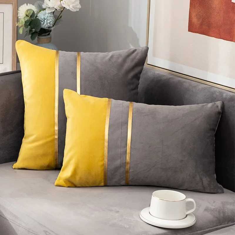 Pillow Case Nordic Cushion Cover Color Stitching Dutch Velvet Throw Case Sofa Cushion Waist Cover Home Decorative case 30x50cm C251028