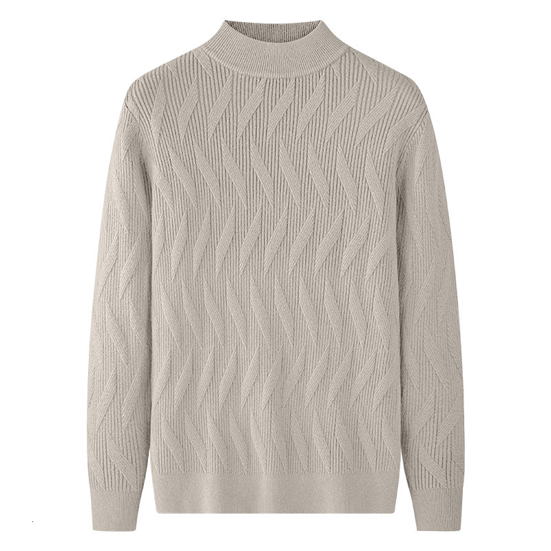 Autumn Winter Wool Knit Sweater Men's Half Turtleneck Designer Sweater Lyocell Sweater New Striped Warm Base Layer
