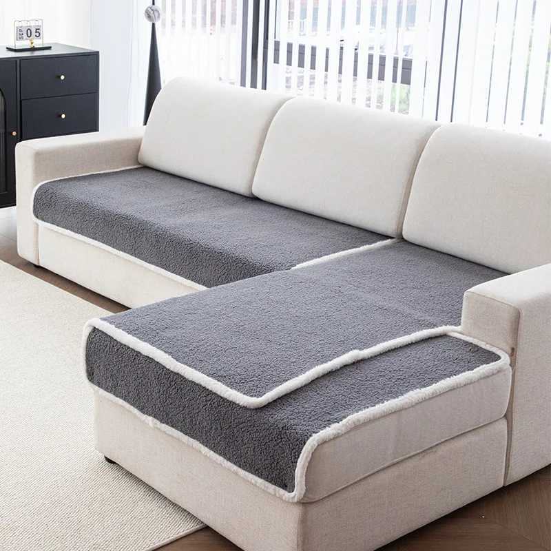 Solid Lamb Wool Sofa Cover for Living Room AntiSlip WearResistant Couch Covers for Autumn and Winter Soft Armless Seat Cushion C251028