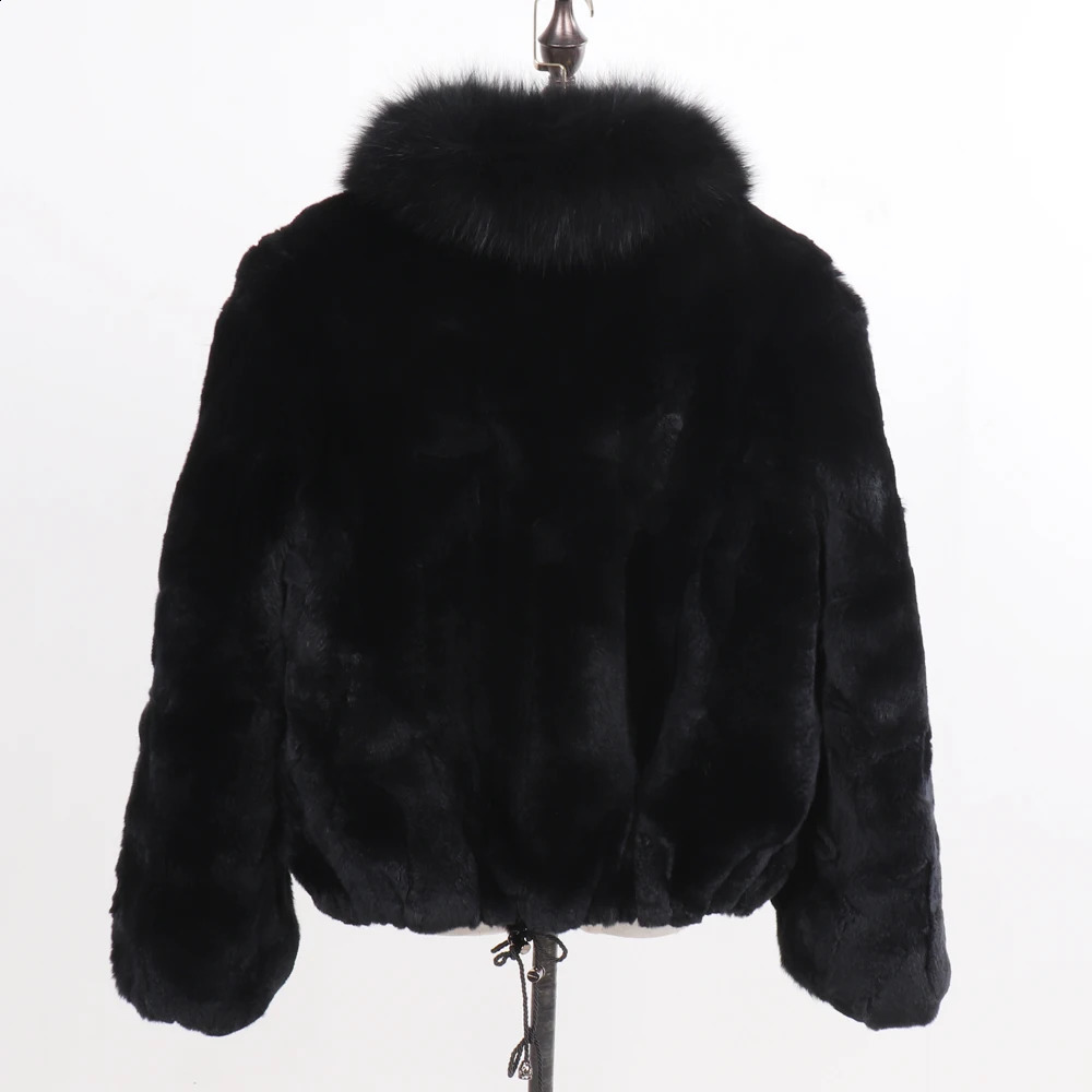 Women Winter Thick Warm Soft Quality Rex Rabbit Fur Coat Rex Rabbit Fur Jacket With Fox Fur Collar Overcoat 251027