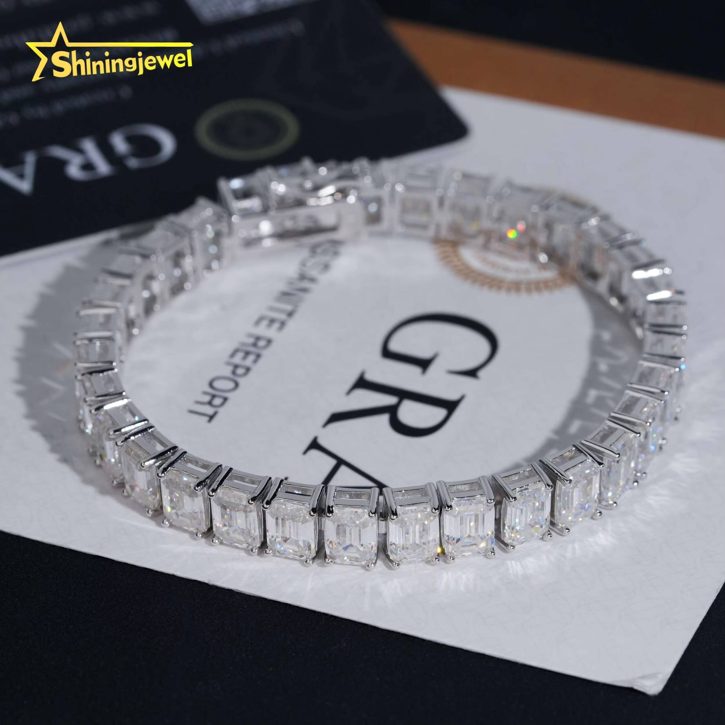 Luxury Fashion Fine Jewelry GRA Certificate 925 Silver Emerald Cut 57mm Moissanite Diamond Tennis Chain Bracelet