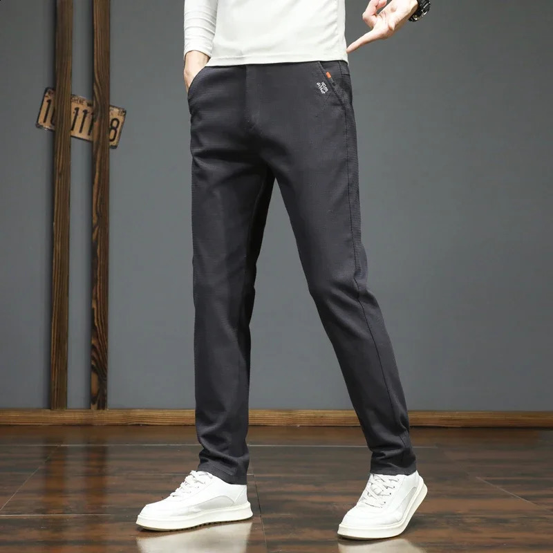Autumn Winter Mens Casual Pants Korean Fashion Stretch Straight Slim Fit Trousers High Quality Sweatpants Solid Color Male 251027