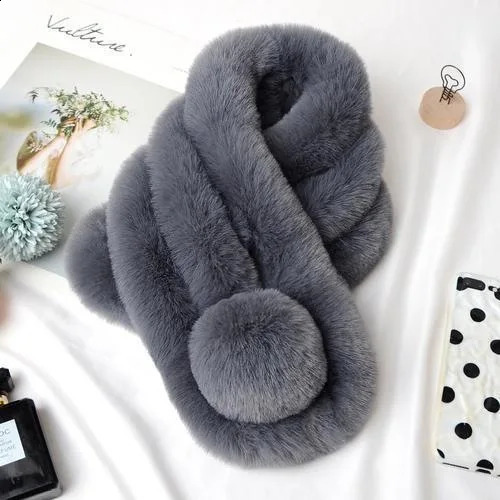 Rabbit Fur Scarf Women Winter Warm Soft Furry Scarves Casual Female Lady Outdoor Neck Warmer Collar 251023
