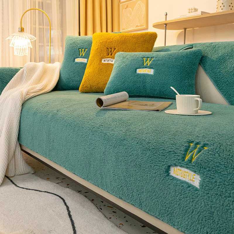 Nordic Sofa Cover Antiskid Thickened Plush Cushion Warm Cover Simple Imitation Cashmere Sofa Towel Cushion Cover For Leather C251028