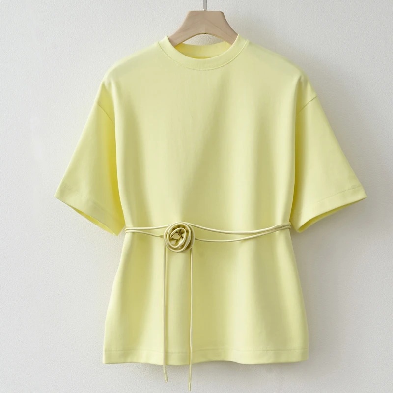 2025 Summer Basic Yellow White Flower T shirt Top 251027