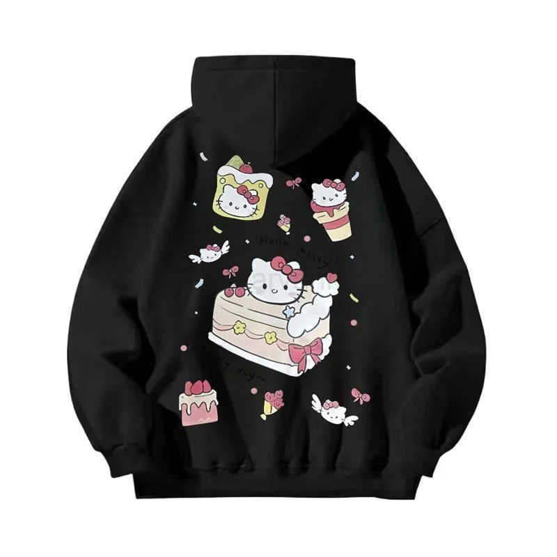 Sanrio Cute Kt Cat Small Cake Hooded Sweater Autumn and Winter Mens and Womens Oversize Versatile Coat Top L251028