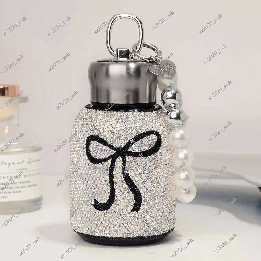 High aesthetic diamond inlaid insulated cup, luxurious portable 304 stainless steel handheld bow shaped vacuum cup W260226