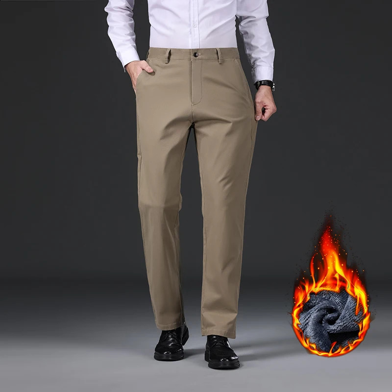 97 Cotton Straight Velvet Casual Pants Men Stretch Loose Classic Business Warm Trousers High Quality Winter Thick Fleece 251027
