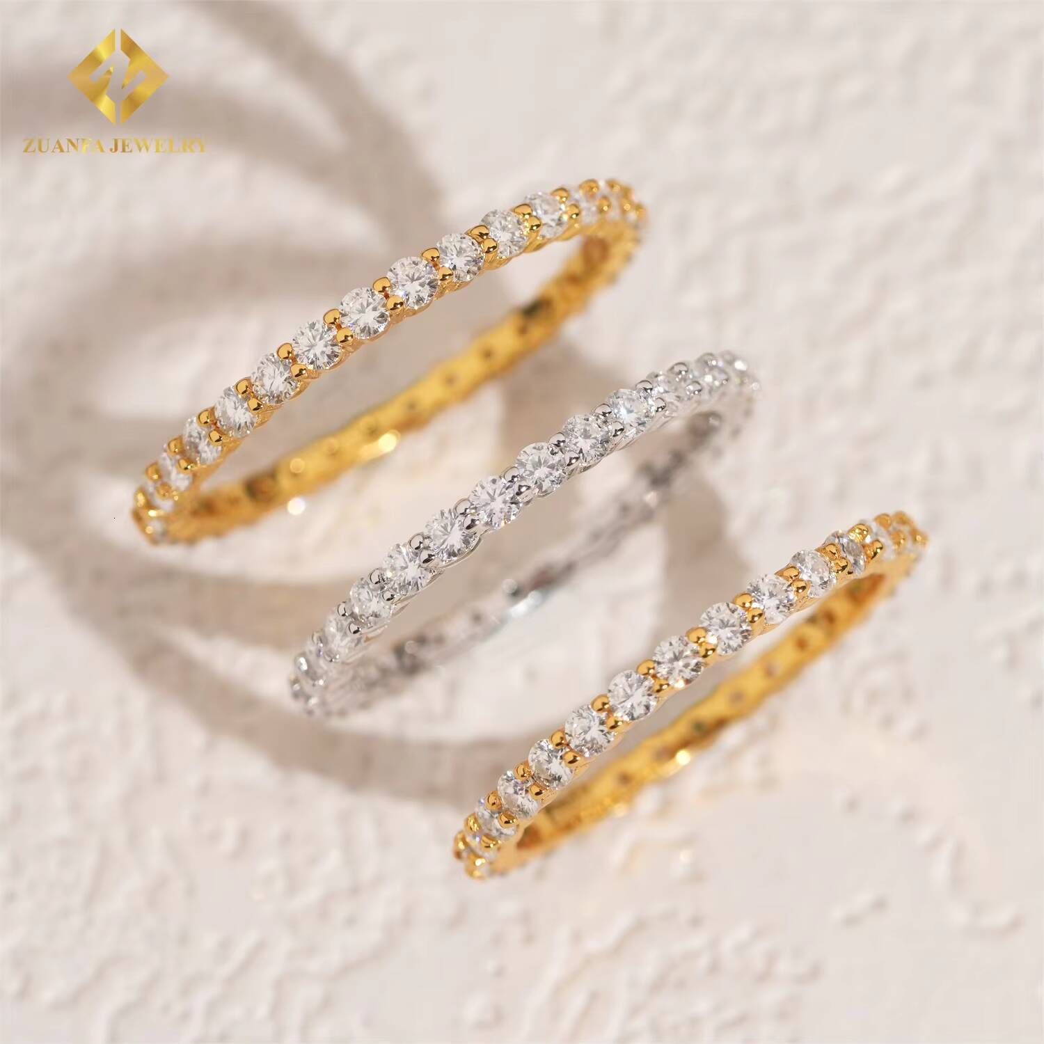 2mm Round Cut Moissanite Diamond Thin Hoop Ring 1 Row Women 925 Silver Moisasnite Hip Hop Ring Iced Out Eternity Ring