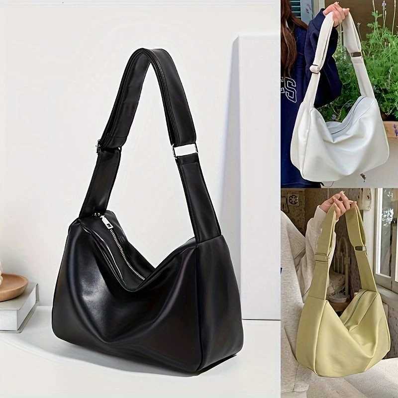 Soft leather niche minimalist work commuting tote bag for college students to carry to class as a shoulder bag or crossbody bagT251028