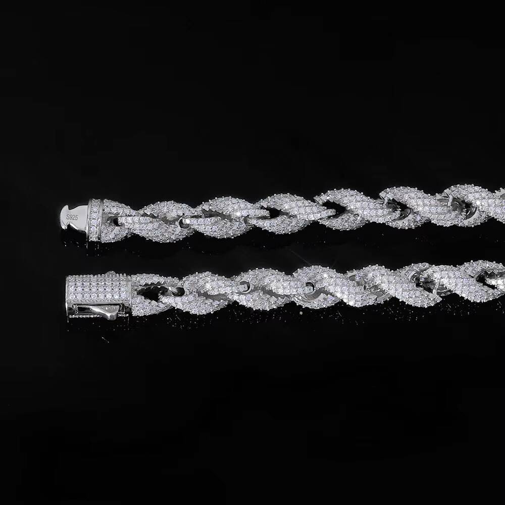 Hip Hop Jewelry Full Iced Out Moissanite Rope Chain Necklace 810mm 925 Sterling Silver Diamond Twisted Rope Chain for Men
