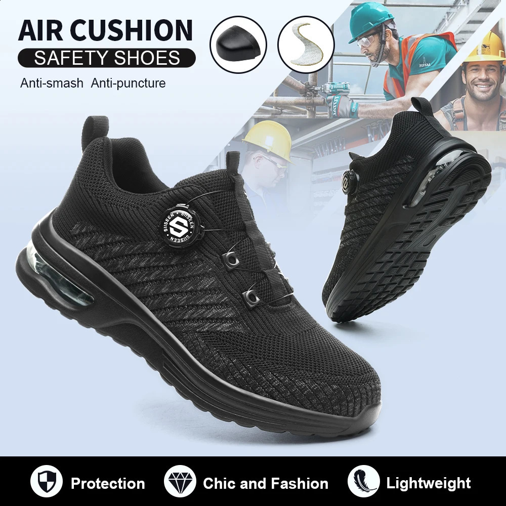 Rotary Buckle Work Boots Safety Steel Toe Men Breathable Safety Shoes Indestructible Shoes PunctureProof Work Sneakers 251023