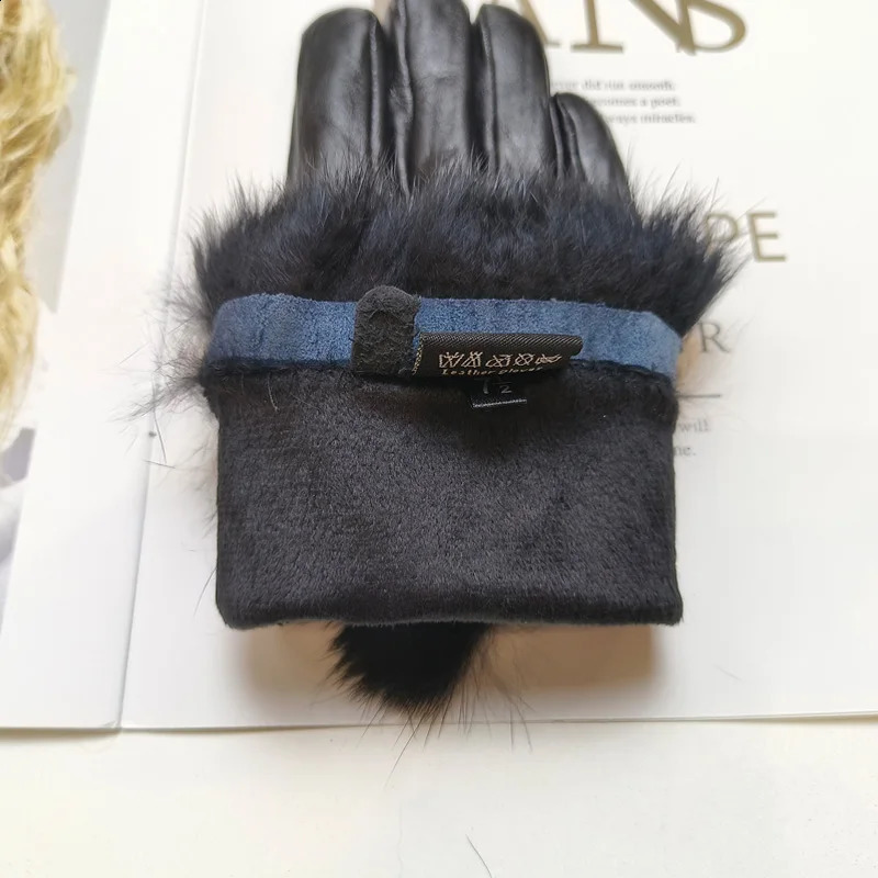 Womens sheepskin bow gloves with warm velvet lining and genuine leather driving gloves 251027