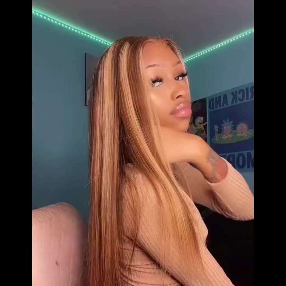 Honey Blonde Wig 13X4 HD Transparent 4/27 Highlight Ombre Lace Front Pre Plucked With Baby 200% Density Straight Glueless Human Hair Wigs For Women