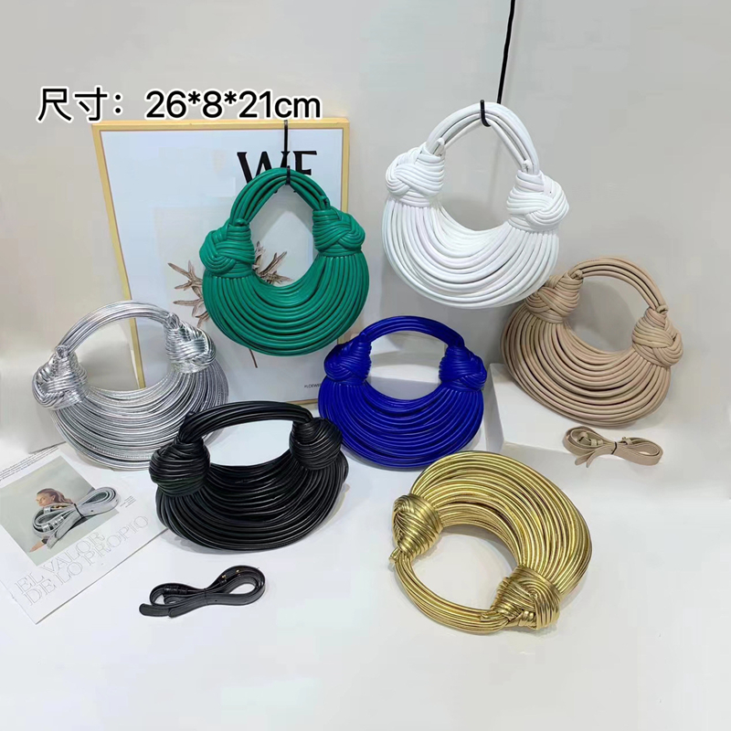 Designer Handwoven Knotted Noodle-Strap Long Shoulder Strap Wristlet Bag - Light Luxury Compact Lightweight Handwoven Knot Design Wristlet with Adjust