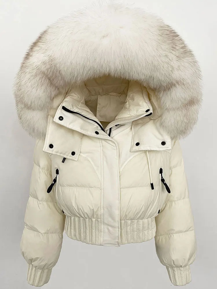 CXFS Winter Jacket Women Short Natural Raccoon Fox Fur Collar Hooded White Duck Down Coat Thick Warm Casual Outerwear 251023