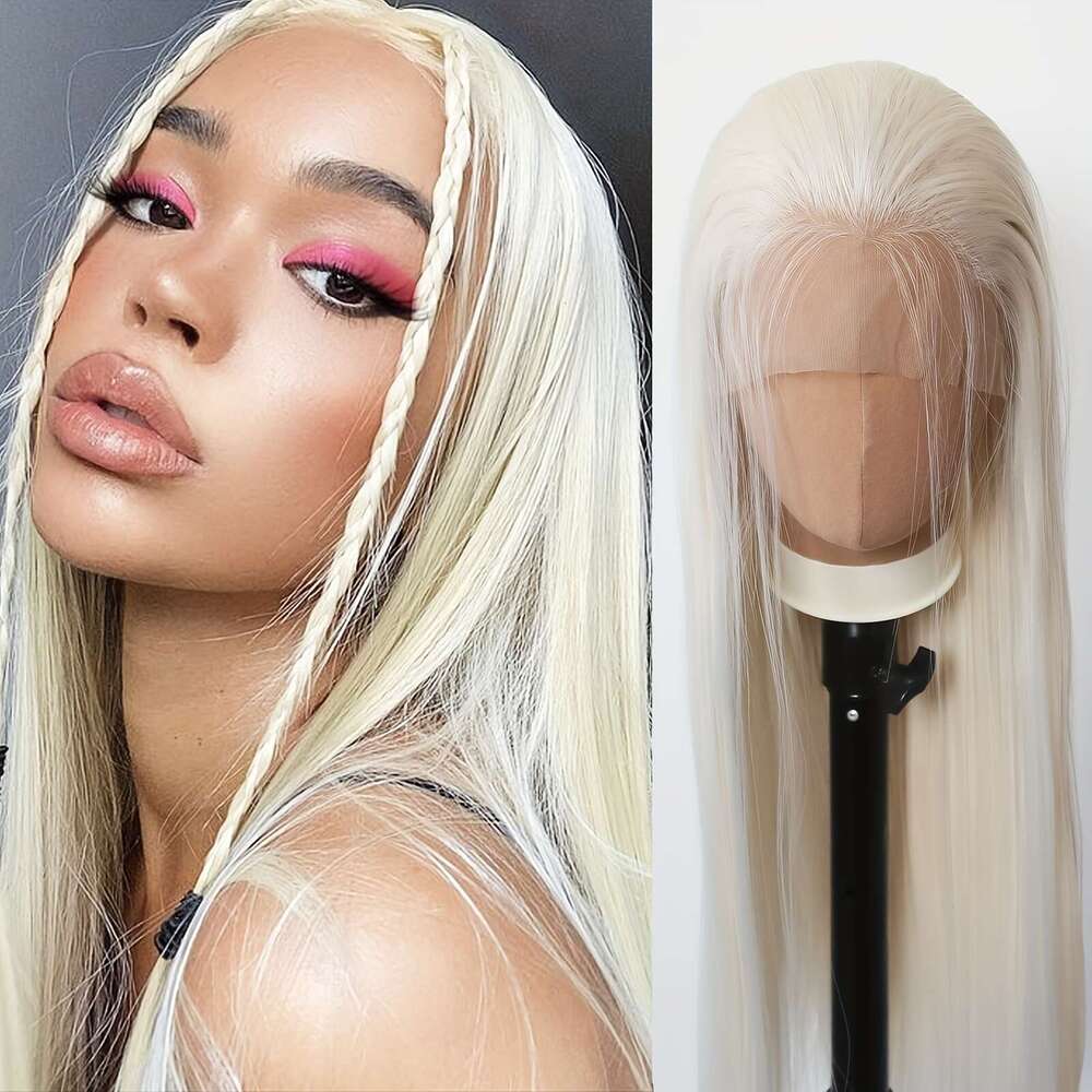 Unisex-Adult High Temperature Fiber Lace Front 13X3 Straight Hair 200% Density Pre Plucked Hairline Glueless Heat Resistant Business Style Synthetic W