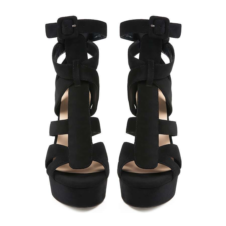 Women's Punk Platform High Heel Shoes Thick Platform, Chunky Block Heels, Open Toe Closure, Cushioned Insole Party, Formal Events, Everyday Black