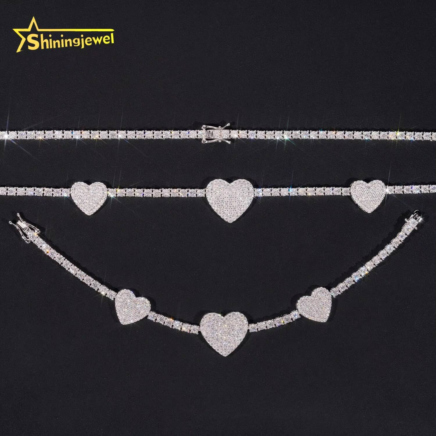Fine Jewelry Iced Out 925 Silver Heart Style 3MM Moissanite Tennis Necklace High Quality Custom Moissanite Tennis Chain for Men