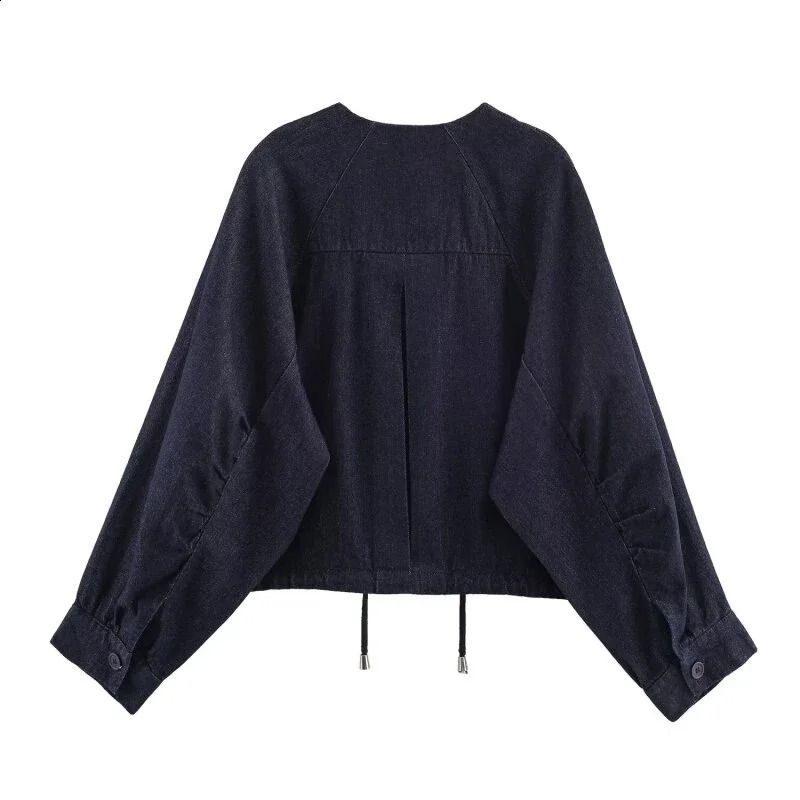 Women ONeck Jacket Denim Tops Loose Autumn Coat Female Outwear Casual Fashion Streetwear Plain Color 251015