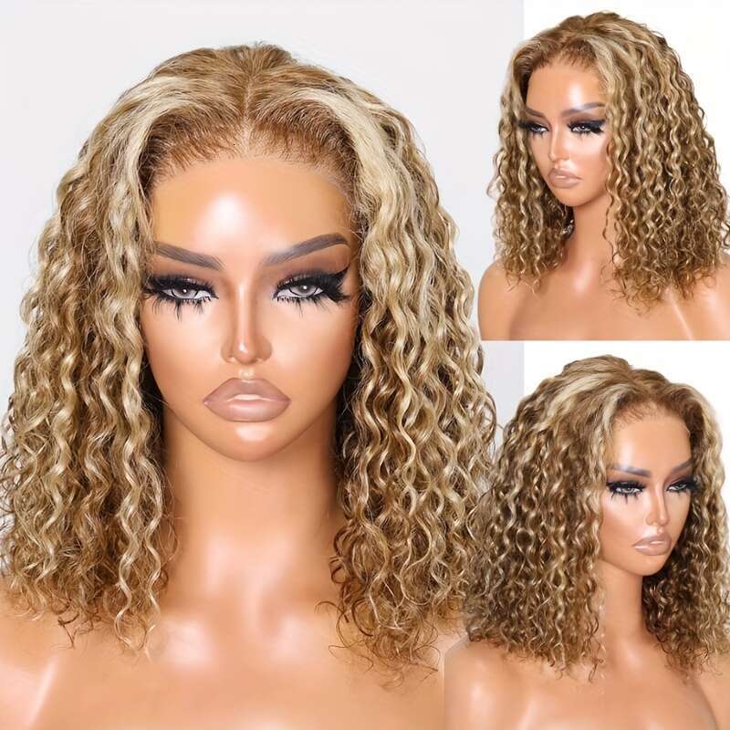 UNICE Water Wave Short Bob Human Hair 7X5 HD Cut Lace Bye Glueless Wigs Bleached Knots Pre Plucked Hairline Put On And Go Beginner Wig For Women