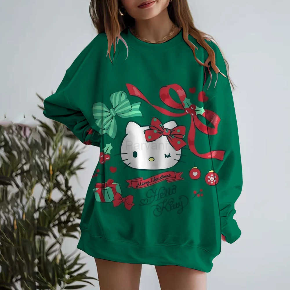 Sanrio Autumn And Winter New Longsleeved Loose Hoodie Hello Kitty print Top Womens Crewneck Sweatshirt Christmas Clothing Hoodie L251028