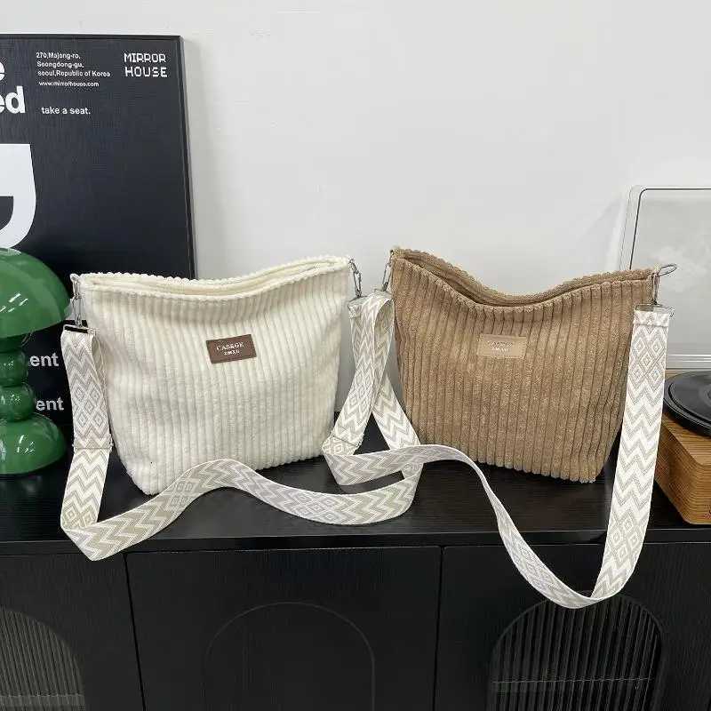 Casual Corduroy Crossbody Bag Large Capacity Commuter Womens Tote Bag Simple Fashion Single Shoulder BagW251028