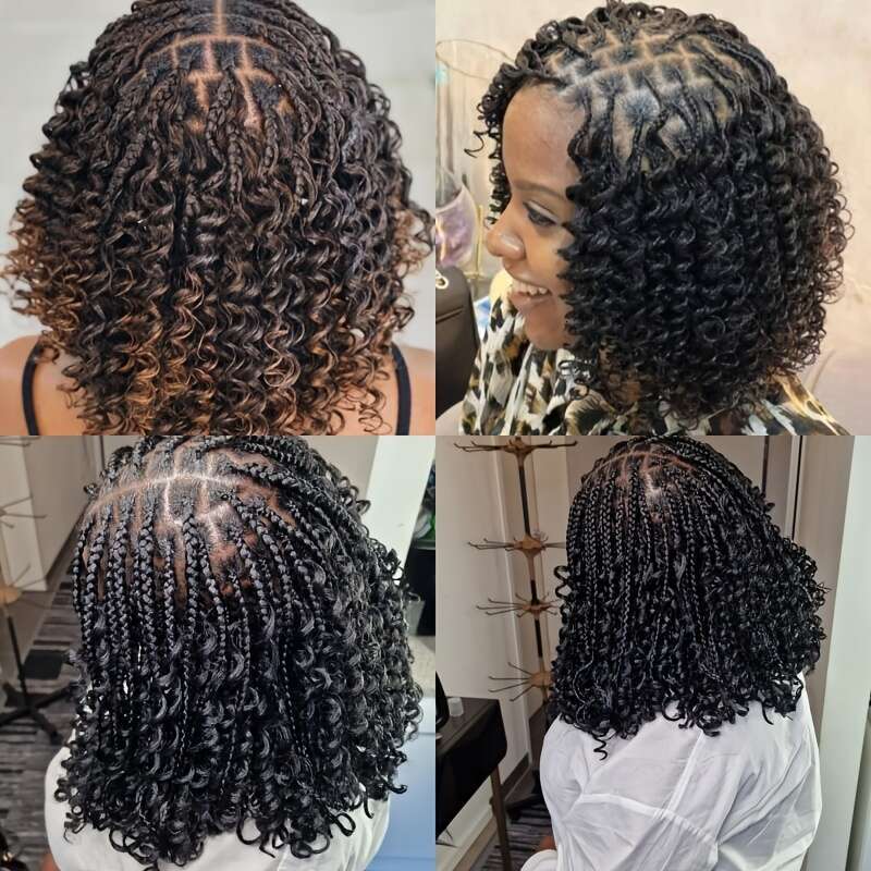 14 Inch Bob Spiral Knotless Box Full Braid Women Frontal Blended Braided Wig With Boho Curls Lace Front Braids Wigs For Daily Halloween, Christmas, Ne