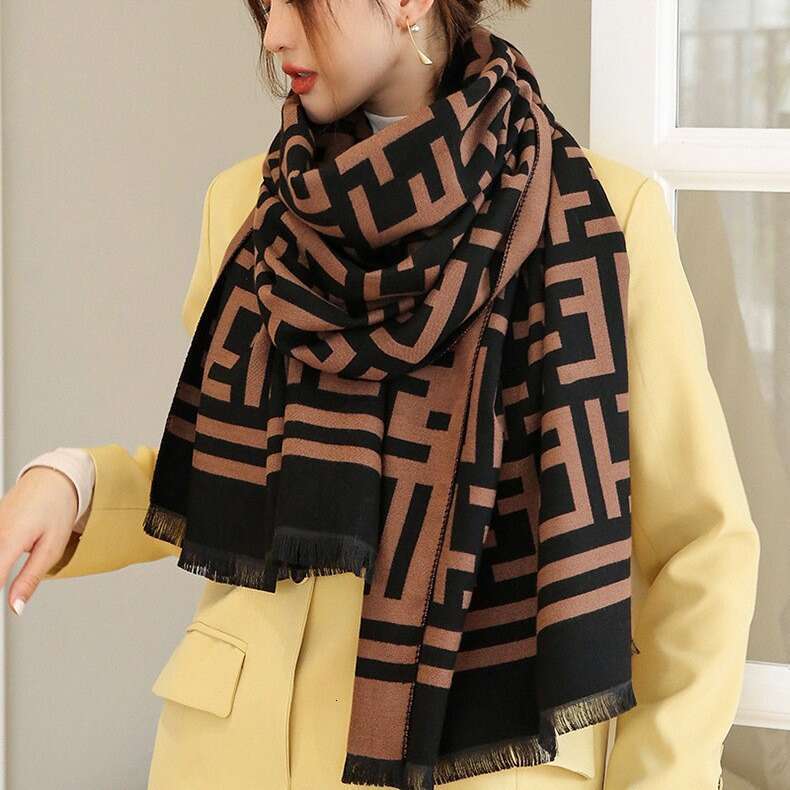 for Women High-end Feel Winter Imitation Cashmere Scarf Shawl ET Letter Air-conditioned Room Dual-use Spring Autumn Office