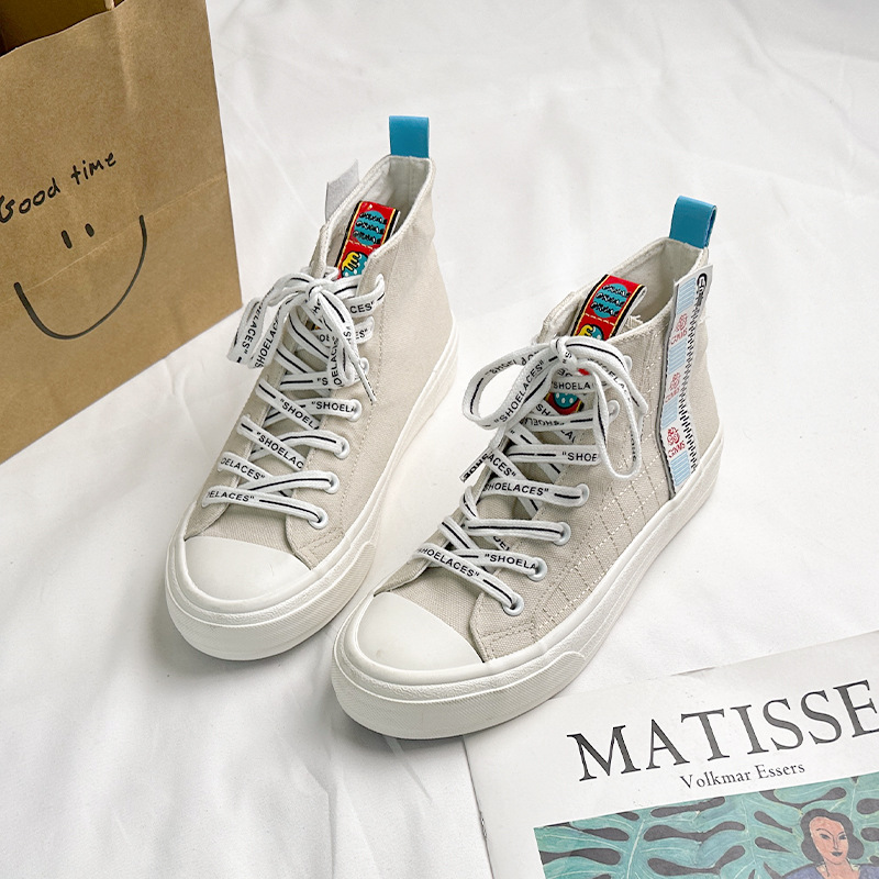 2025High-top canvas shoes women's autumn new platform black trend casual color-blocking student fashion